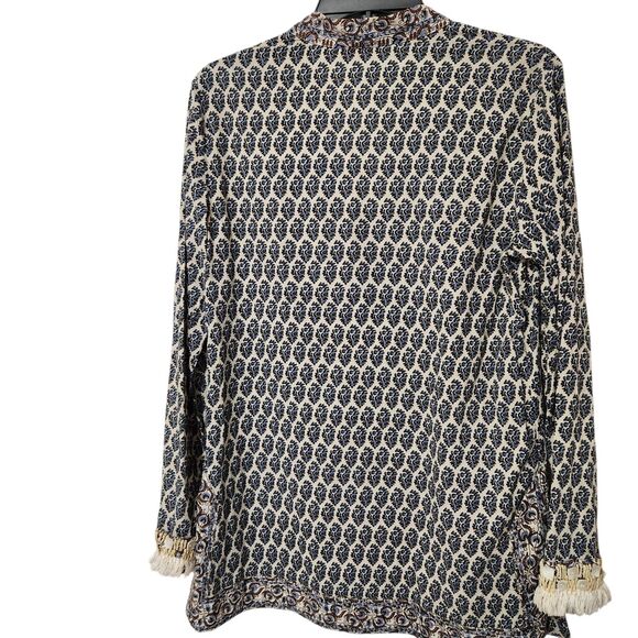 Tori Burch Tunic Top Size 8 Embellished Fringe And Beaded Accents Side Zip - Picture 9 of 16